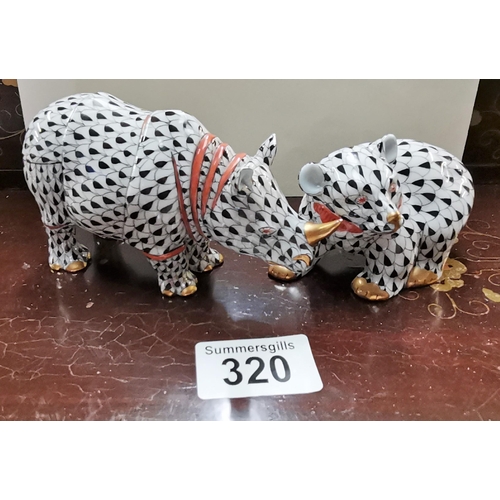 320 - Herend porcelain rhino and bear ex con