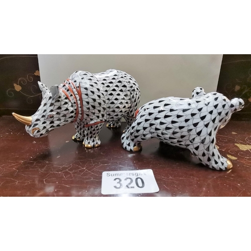 320 - Herend porcelain rhino and bear ex con