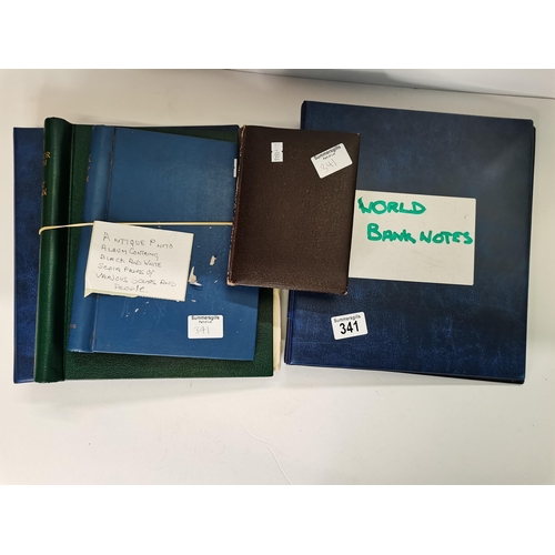 341 - x2 Albums of worldwide and GB and world bank notes plus Stamp and antique photo albums