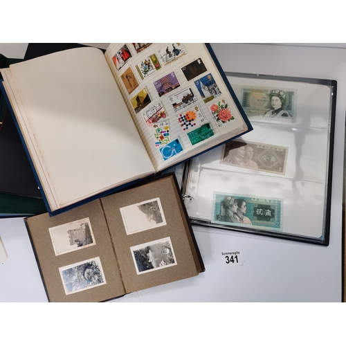 341 - x2 Albums of worldwide and GB and world bank notes plus Stamp and antique photo albums