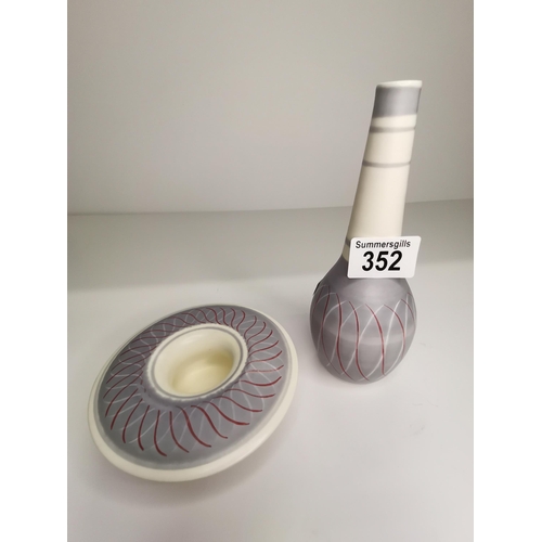 352 - 2 x Poole Pottery items: bud vase and candle holder both VGC