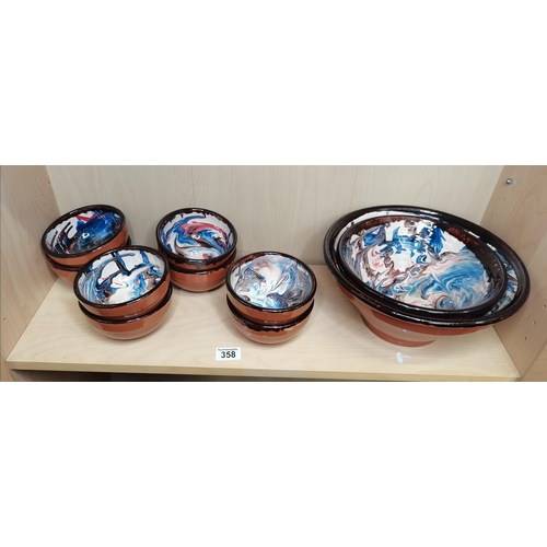 358 - Mediterranean style ceramic bowls - 2 large, 8 smaller all VGC