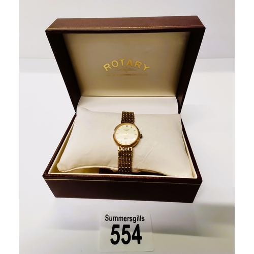 554 - 9ct Gold Rotary Ladies watch Total weight 19g