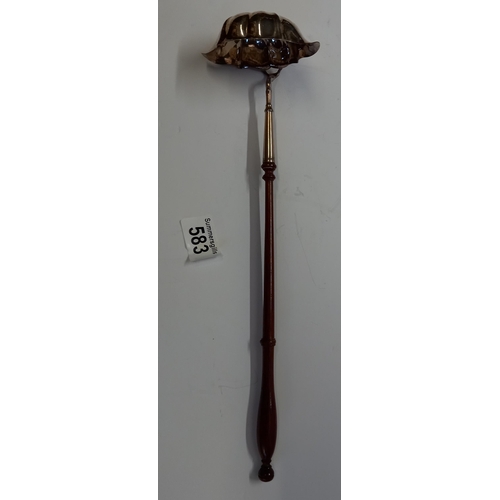 583 - Silver ladle with wooden handle, total 36cm length