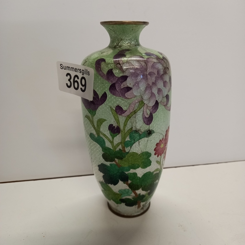 369 - Cloisonne vase with flower design 18cm height (A/F)