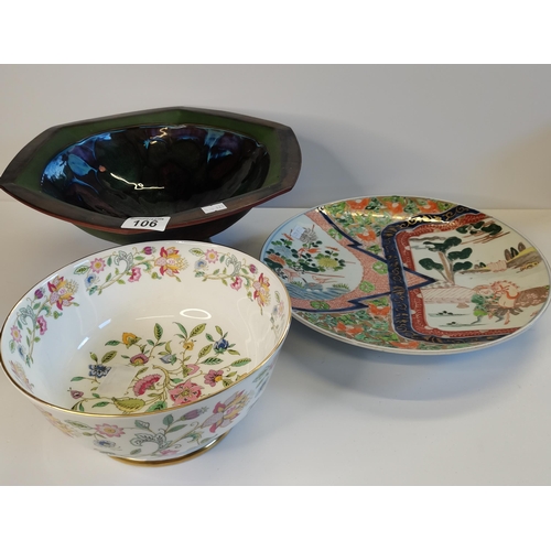 106 - Jackie Walter Bowl, Imari Charger and A Minton Haddon Hall Bowl