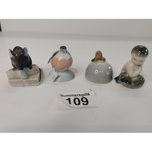 109 - x4 Royal Copenhagen Figures - Mouse on Sugar Cube No 510 - Frog on Rock No502, Mermaid on Rock No231... 