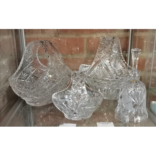 113 - Cut glass fruit bowl L33cm plus large collection of Crystal vases etc