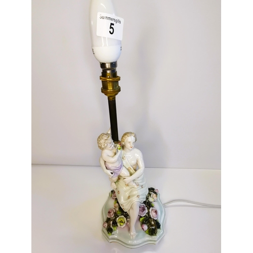 5 - Meissen  / sitzendorf Lamp H33cm - Slight damage to toes on the lady