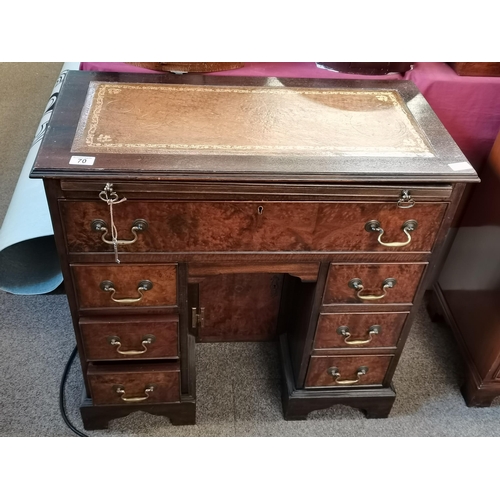 70 - Ladies Pedestal desk with tan leather top and key, Lockable concealed cupboard under, 76cm x 40cm