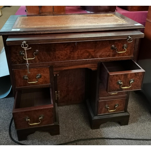 70 - Ladies Pedestal desk with tan leather top and key, Lockable concealed cupboard under, 76cm x 40cm