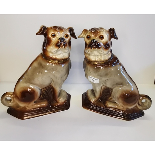 76 - A pair of Scottish Bo'ness Pottery Pug dogs H30cm