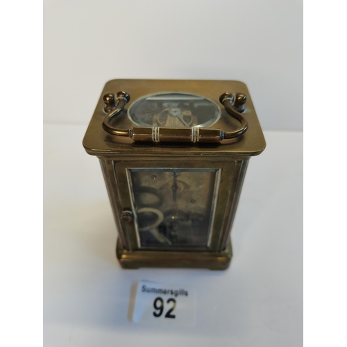 92 - Brass Carriage Clock with key