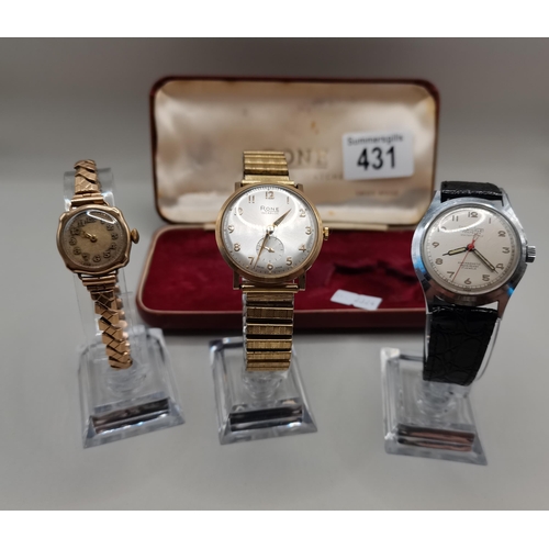 431 - RONE gold wrist watch , Ladies gold wrist watch and Charles Nicolet wristwatch ( All Working )