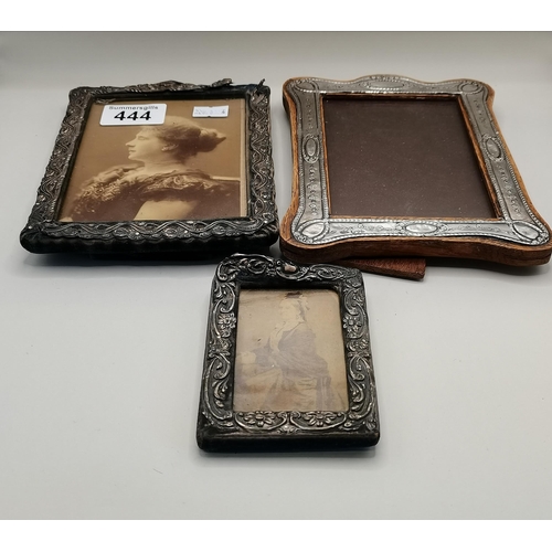 444 - 3 x Solid silver photo frames