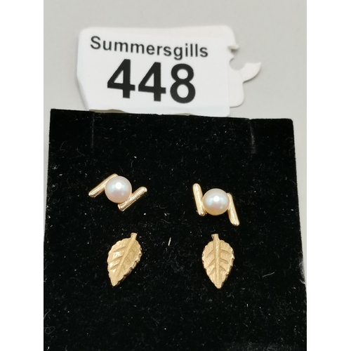 448 - 2 x pairs of gold earrings