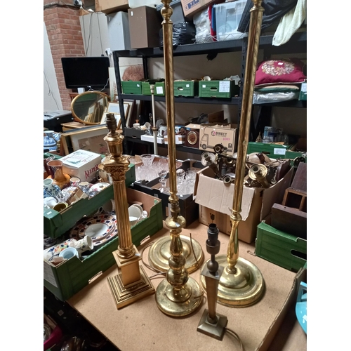 1358 - 2 x Brass standard lamp bases and 3 x brass table lamp bases