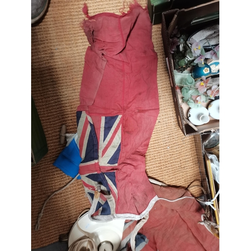 1363 - 3 x misc items inc vintage flags, crown Devon dogs, vintage handbags etc