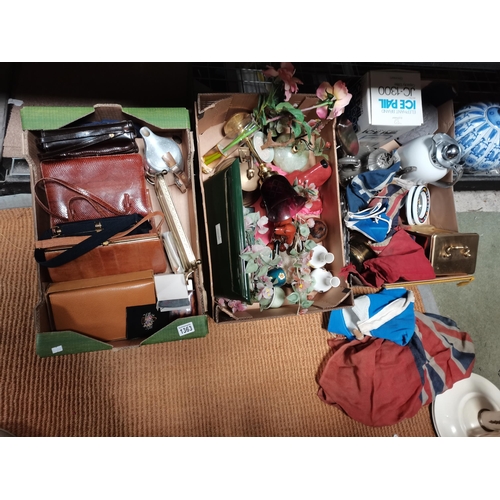 1363 - 3 x misc items inc vintage flags, crown Devon dogs, vintage handbags etc