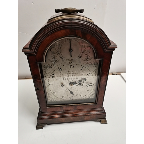 8 - Antique Mahogany mantle clock - silvered dial with Dover  maker- H39cm