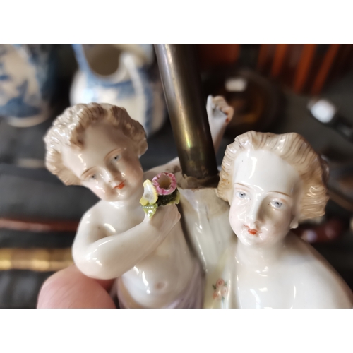 5 - Meissen  / sitzendorf Lamp H33cm - Slight damage to toes on the lady