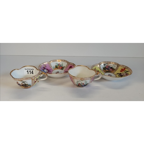 114 - x2 Meissen cups and saucers