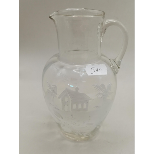 123 - Mary Gregory clear glass jug H17cm  and Bon Bon Jar H20cm