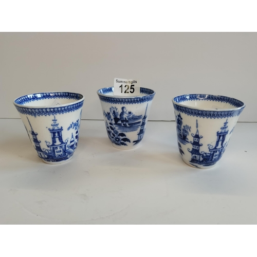 125 - x3 Blue and White Chinese cups - slight damage to all