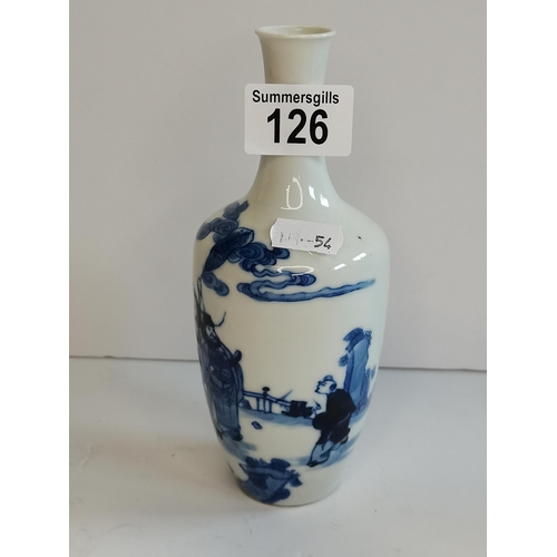 126 - Chinese Blue and White vase with character marks on base - H20cm