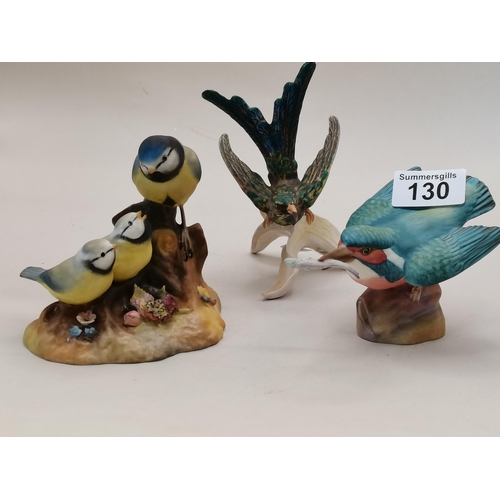 130 - Royal Worcester Kingfisher, Goebel Hummingbird and Royal Crown Derby 'Blue Tet & Chicks'