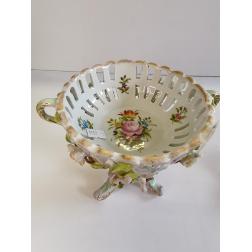 139 - Sitzendorf Centre fruit bowl (small) H16cm x D14.5cm ( couple of flowers slightly damaged) plus Dres... 