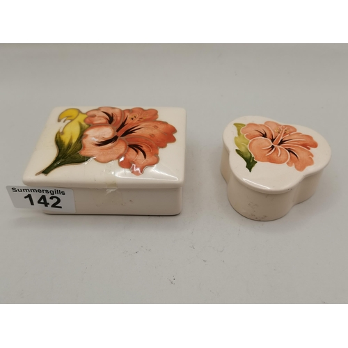 142 - Moorcroft cream Hibiscus lidded trinket box plus Clover shaped Cream lidded trinket box