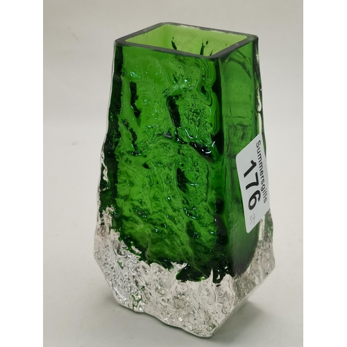 176 - Green Whitefriars glass bobble vase  13cm Ht