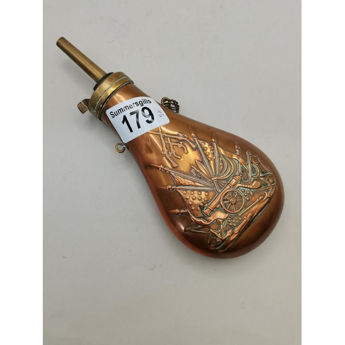 179 - Antique copper and brass shot flask