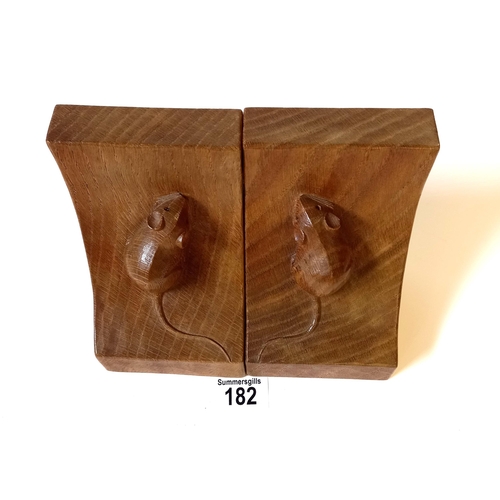 182 - A Pair of Mouseman Bookends - H15cm