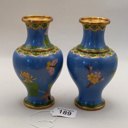 189 - Pair of Closoinne vases 15cm Ht Exc. condition