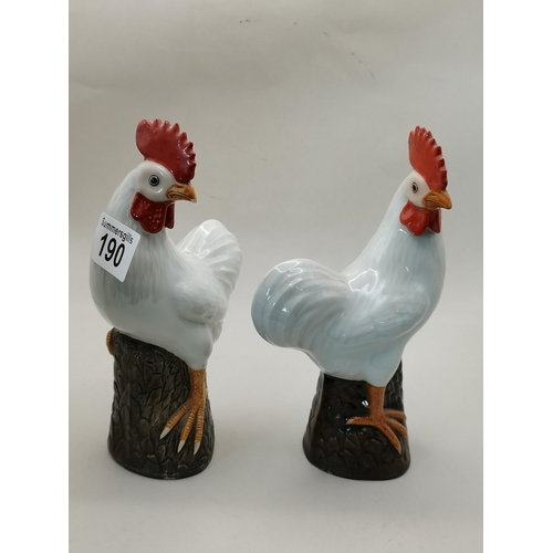 190 - A Pair of Antique vintage Chinese porcelain Roosters - one of them has slight damage to beak