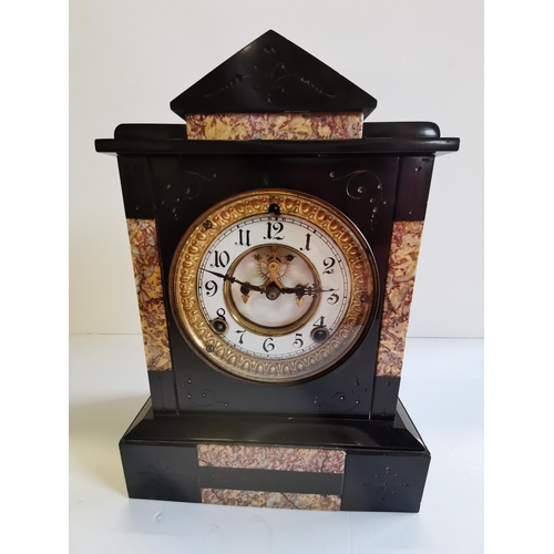 2 - Slate and Marble Mantle Clock H31cm x W22cm