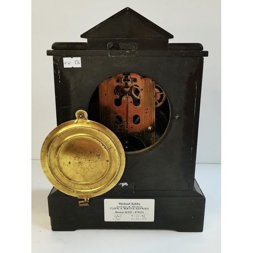 2 - Slate and Marble Mantle Clock H31cm x W22cm