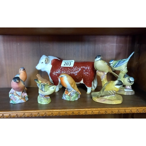 203 - Beswick Bull plus 5 x Royal Worcester birds plus 2 larger Royal Worcester birds