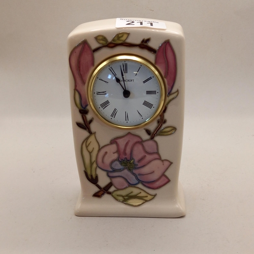 211 - Moorcroft mantle clock cream - H15.5cm