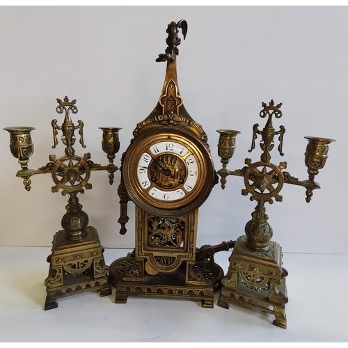 22 - Antique brass garniture Mantel clock set