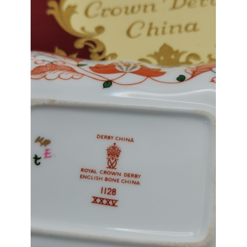 234 - x2 Royal Crown Derby rectangular pin/trinket dishes one in Imari pattern 1128 XXXV perfect with box ... 