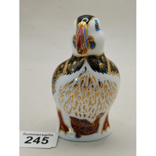 245 - Crown Derby Puffin LXI Silver Stopper - H12cm