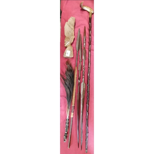 60 - Spears, walking cane, cutlery etc