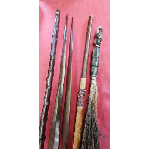 60 - Spears, walking cane, cutlery etc