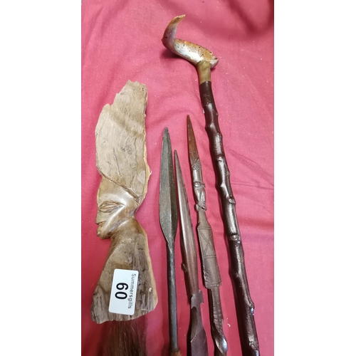 60 - Spears, walking cane, cutlery etc