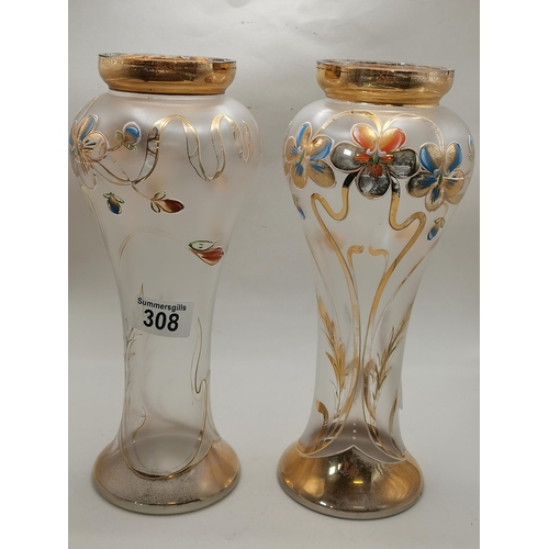 308 - A Pair of Enamelled vases H29cm