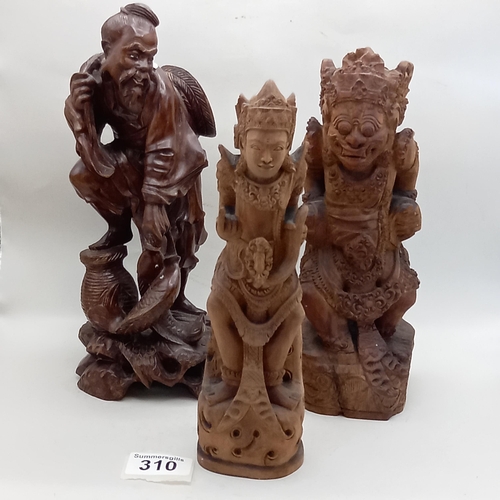 310 - x3 Chinese wooden carved figurines