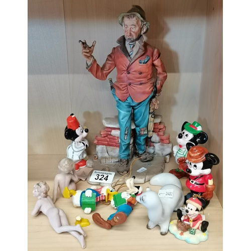 324 - Capodimonte Porcelain Guappo Neapolitan creation plus Disney figures and others